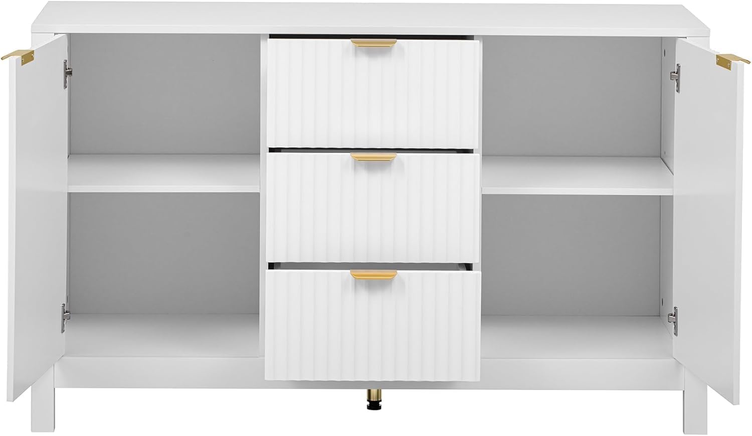 Virubi 47" Fluted Sideboard Buffet Cabinet with Storage Drawers,Doors,Adjustable Shelves and Gold Handles, Wood Modern Sideboard Accent Cabinet for Living Room,Hallway,Entryway (White)