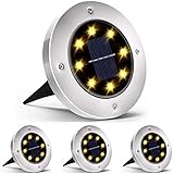 Allbusden Solar Disk Lights Outdoor, 8 LED Bulbs Solar Garden Lights Outdoor Waterproof, Solar Ground Lights Outdoor for Patio Pathway Lawn Yard Driveway - Warm White (4 Pack)