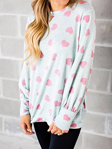 Camisetas femininas de manga comprida com estampa de coração, Pink Heart, Small