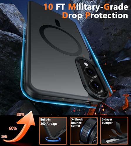 Image of FNTCASE for Samsung Galaxy S25 Edge Case: [Compatible with Magsafe] Translucent Matte Cases with [Screen Protector] Military Grade Shockproof Protective Magnetic Phone Cover (Black 6.7 inch)