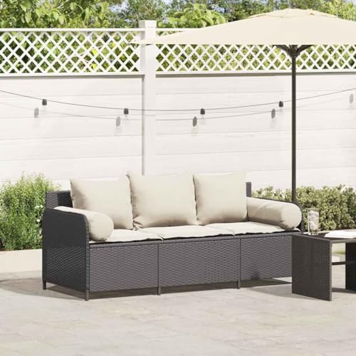 3-Seater Outdoor Rattan Sofa with Cushions