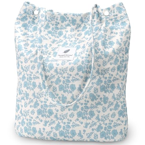 Image of Ayieyill Corduroy Tote Bag for Women Canvas Shoulder Cord Purse with Inner Pocket