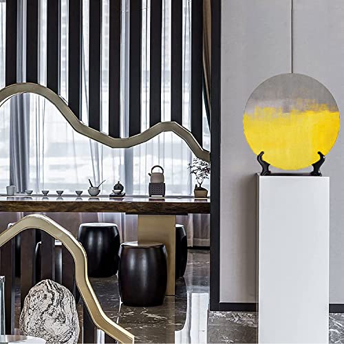 Grey And Yellow Decorative Wall Plates, 10", Street Style Painting Brush Print Ombre Design Illustration, Round Plate With Display Stand, Ceramic Tile Wall Decor For Home Office Decor, Dimgray Yellow #TOP4