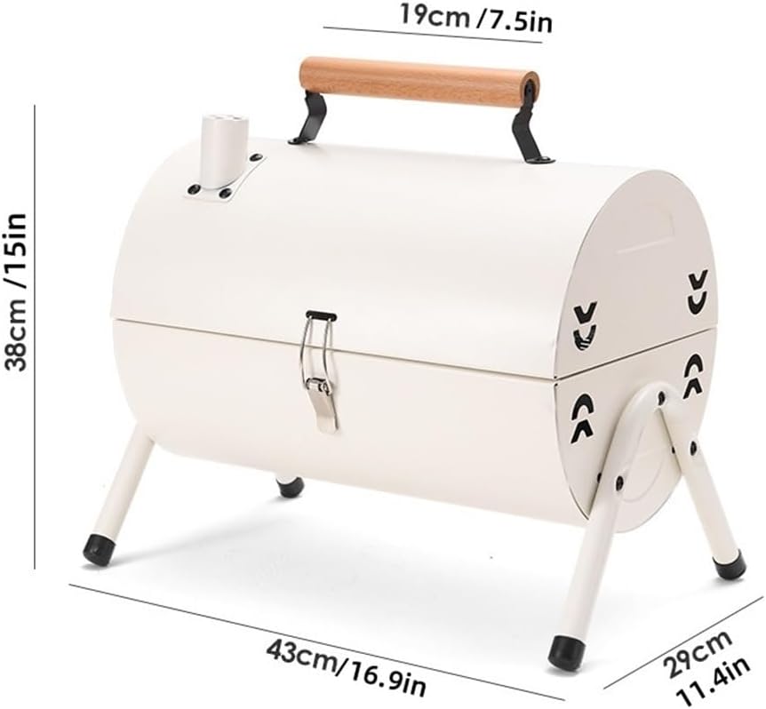 Small Portable Charcoal Grill, Folding Double Sided Camping Barbecue Grill with Handle, Portable Table Charcoal Grill, Barbeque Grill with Chimney(White)