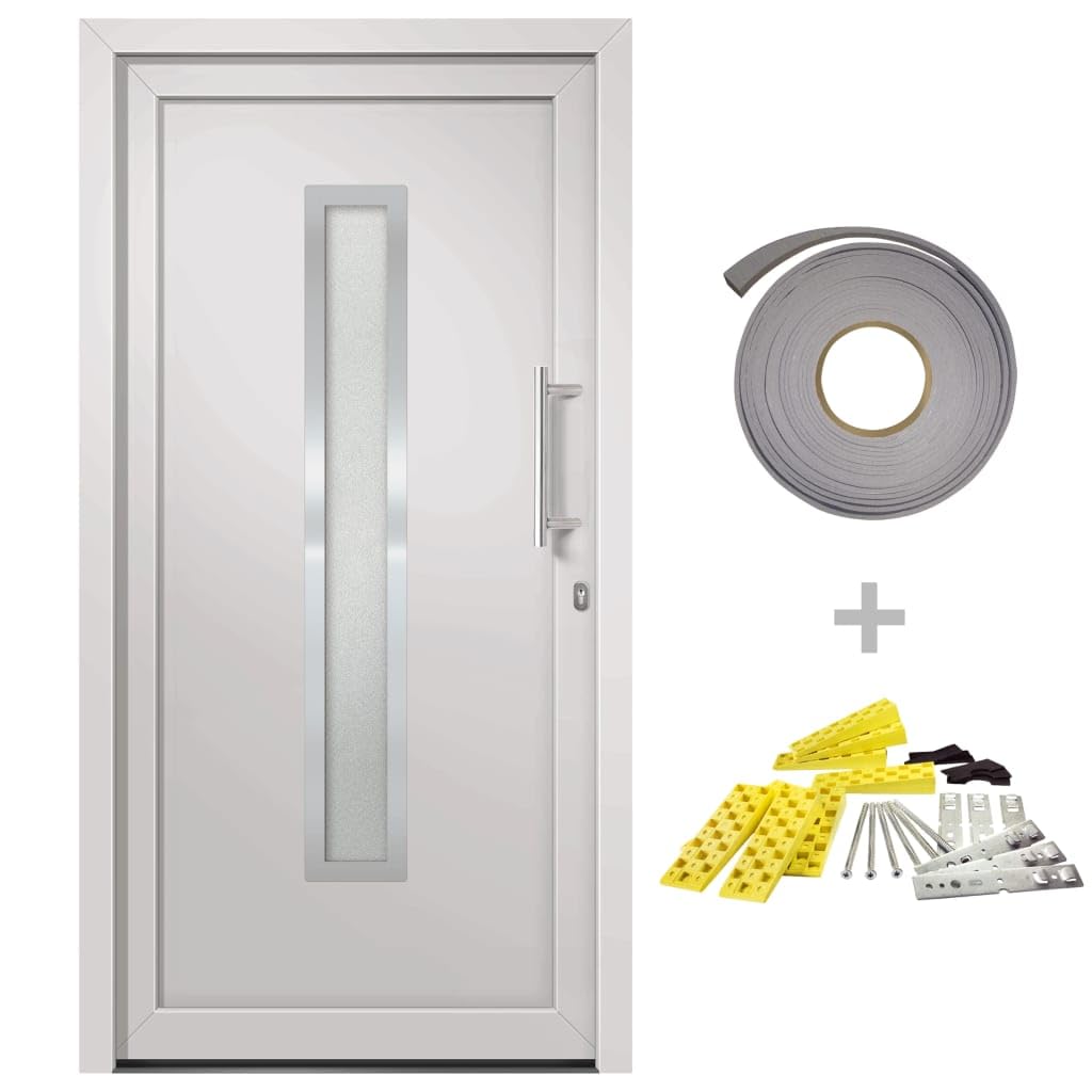 Gecheer Porta di Ingresso,Porta d'ingresso,Porta Esterna in PVC,Porta in PVC per Negozio, Balcone, casa,Portoncino Ingresso Esterno,Portone blindato,Bianca 98x190 cm