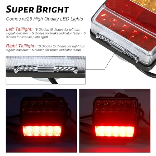 LED Magnetic Trailer Light Kit, 2PCS LED Trailer Light Universal, Direction Indicator Brake License Plate Light, IP68 Waterproof, Adsorbed Magnet, with 24ft Cable 7-pin Plug (Red Amber Lens)