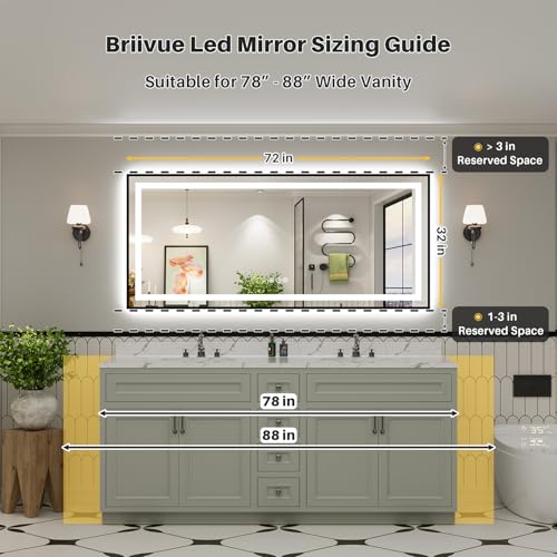 Image of 72x32 Inch LED Bathroom Mirror with Black Frame, Backlit & Front Lit, Anti-Fog Lighted Bathroom Vanity Mirror for Wall, Memory Function, Dimmable, HD Tempered Glass, Shatter-Proof