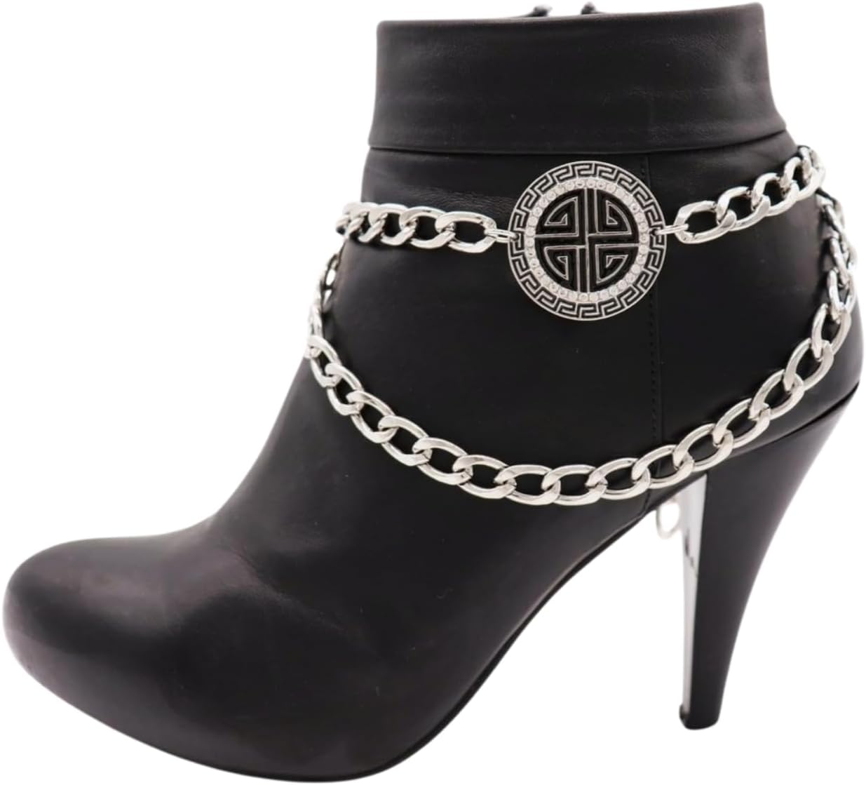 Women’s Boot Chain Bracelet Set (2PCS) – Silver-Tone Wave Charm Anklets With Rhinestone Bling Shoe Anklet A PAIR 11"-15" BC16