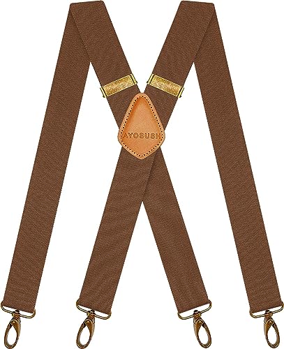 AYOSUSH Vintage Suspenders for Men Coffee Brown with Swivel Hooks Elastic Straps, Coffee 2, One size