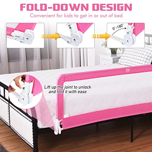 Costzon Double Sided Bed Rail Guard, 2 Pack, Extra Long Swing Down Safety Guard W/Straps, Folding Baby Bedrail For Kids Twin Double Full Queen King Mattress, Pink, 59 Inch #TOP4