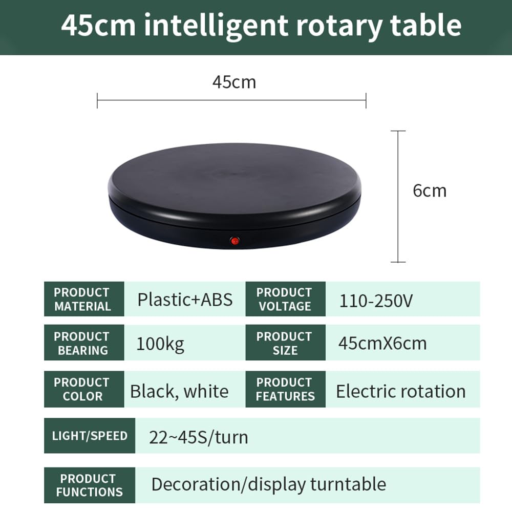 Andoer Base girevole elettrica, 45 cm Piattaforma girevole elettrica con 100 kg di carica, piattaforma rotante a 360 ° con telecomando per display di prodotti spettacolo video in diretta