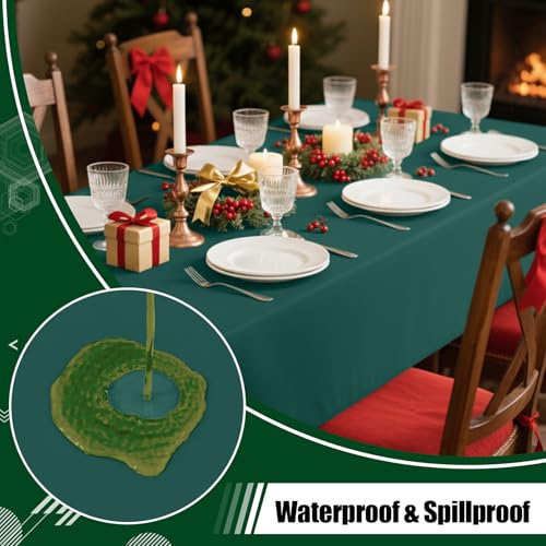 Image of Smiry Disposable Table Cloth - 10 Pack, 54 x 108 Inch Waterproof Rectangle Tablecloths for Parties, Decorative Plastic Table Cover, Leakproof & Sturdy, Christmas Green