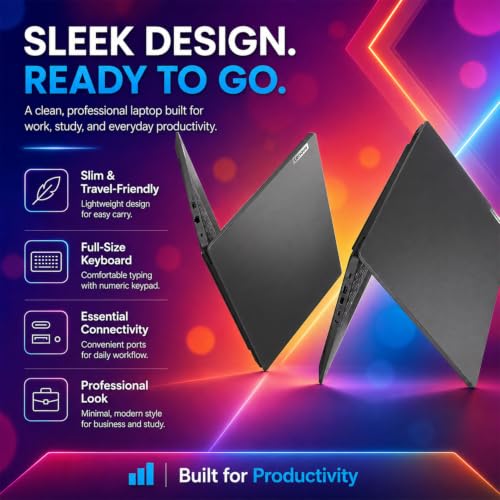Image of Lenovo 2026 V15 Slim Laptop | 15.6 inch FHD Display | Efficient Intel Quad-Core Processor | 16GB DDR5 RAM | 512GB SSD | Wi-Fi 6 | Ethernet(RJ45) | Long Battery Life | Win 11 Pro | MS 365 for the Web