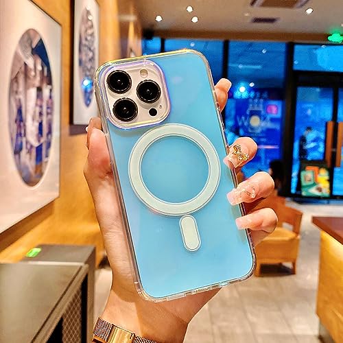 Charge sans fil iPhone 14 : coque souple anti-jaunissement bleu clair