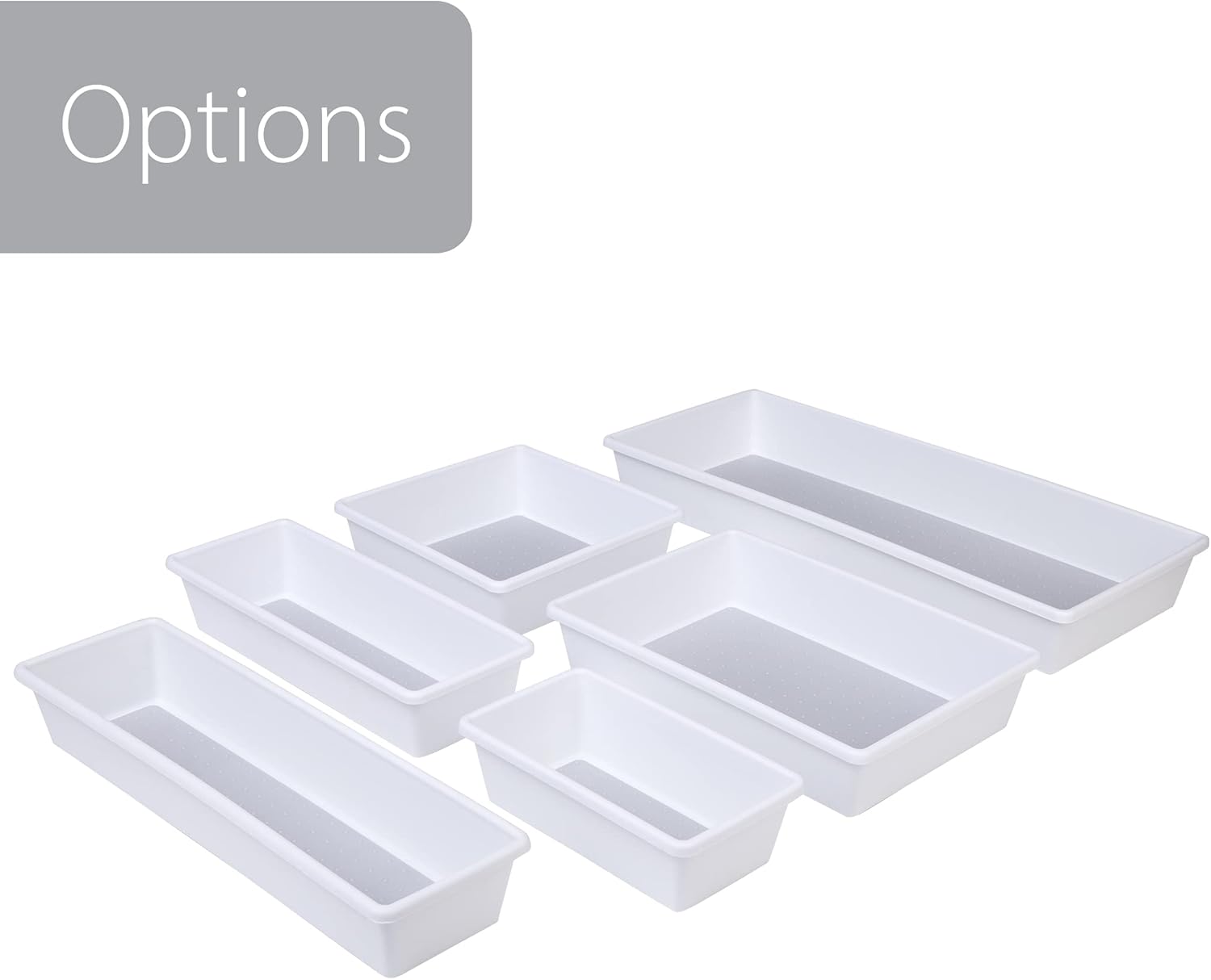 Smart Design Plastic Drawer Organizer - Set of 2-6.75 x 6.75 Inch - Non-Slip Lining and Feet - BPA Free – Utensils, Flatware, Office, Personal Care, or Makeup Storage - White and Gray