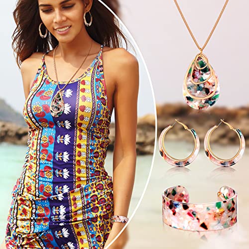 Kenning Acrylic Jewelry Set For Women Statement Earrings Necklace Bracelet Floral Necklace Set For Women (Water Drop) #TOP4