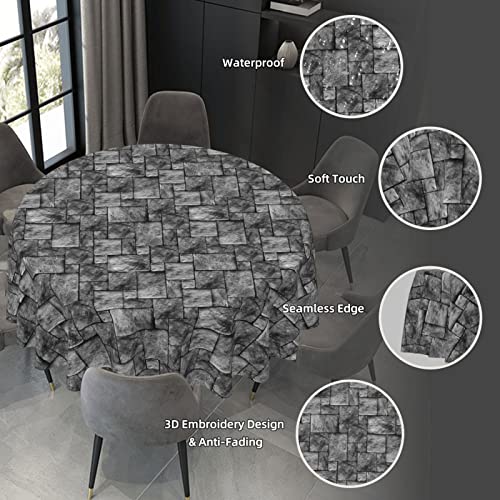 Medieval Castle Stone Wall Brick Rock Halloween Waterproof Picnic Patio Party Round Table Cloth Cover Decorations Fabric 60 Inch Circular Tablecloth For 20-47 Inch Home Dining Room Kitchen Decor #TOP4