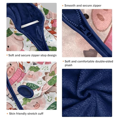 Cute Pigs with Winter Accessories Toddler Fleece Jacket Girl Boys Hooded Fleece Jacket Coat Warm Outwear Zip-up 3-10T3