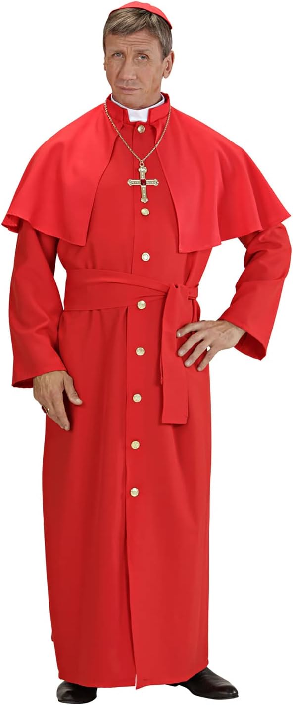 Widmann - Red cardinal costume, tunic, pelerine, belt, cap, carnival, theme party
