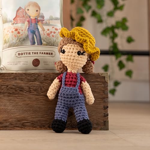 Amigurumi Crochet Kit for Beginners Adults and Kids, Learn to Crochet Kits for Adults Beginner with Easy Yarn, Stuffed Crochet Animal Kit with Step-by-Step Video Tutorials – Dottie the Farmer
