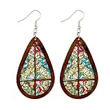 Pendientes colgantes de flores coloridas, elegantes aretes de aro con forma de gota de agua, accesorios de joyería de 3.2 pulgadas, madera, sin piedras preciosas, 3.2 pulgadas, madera, sin piedras