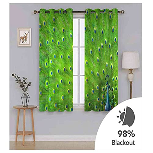 Rideaux occultants paon vert à oeillets isolants pour chambre enfant