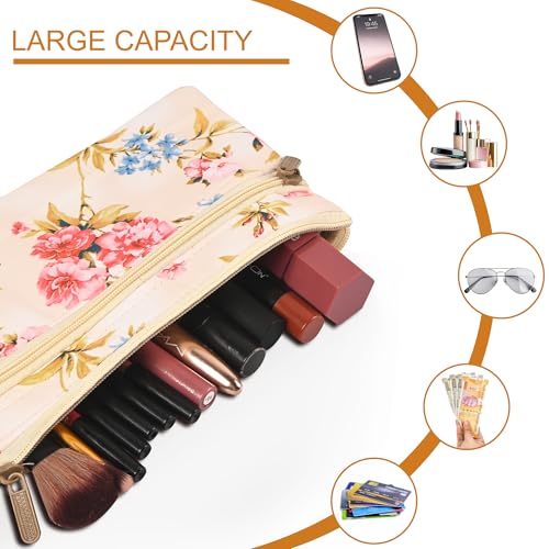 Image of Kuber Industries 2 Pcs Polyester Return Gift Ladies Purse for Women Stylish with Zipper | Small Hand Purse for Women Wallet | Cloth Pouch for Lady for Cash & Accessories | Digital Flower - Cream
