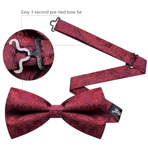 Image of YOHOWA Mens Bow Tie Set Paisley Coloful Pre-tied Bowties Adjustable with Handkerchief Cufflinks Wedding Prom Party