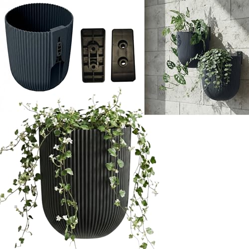 botle Blumentopf zu Hängender Wand Pflanzenständer Wandblumentopf Hängeblumentopf H 18 cm Ø 14.5 cm vertikale Rillen Anthrazit Kletterpflanzen Pflanzenwand Blumendekoration