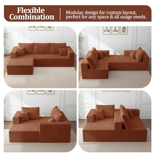 Image of 92.5 inch Modular Sectional Sofa, L-Shape 3 Seat Memory Foam Boneless Couch for Living Room, Cloud Couch with Oversized Chaise, No Need Assembly - Brown(Left Facing Chaise)