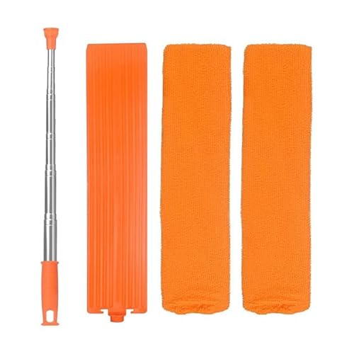 Retractable Gap Duster with Extension Pole - All-Reach Dusting Tool with 2 Washable Microfiber Cloths for Cleaning Under Refrigerator, Furniture, Tight Spaces (Orange)