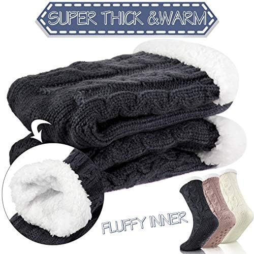 SATINIOR 3 Pairs Christmas Fuzzy Slipper Socks for Women Winter Warm Fluffy Slipper Socks