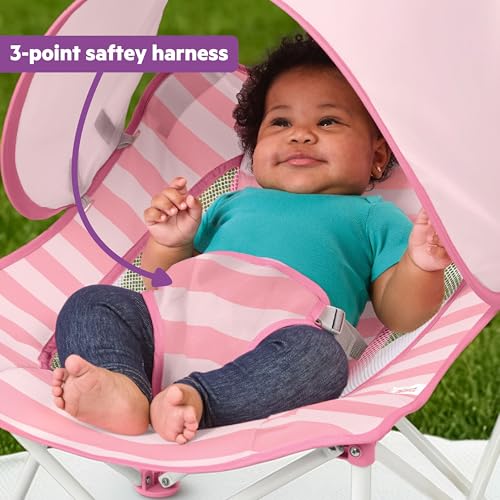 Image of Bright Starts Pop 'N Chill Portable Baby Seat, UPF 50+ Canopy, Pink