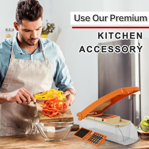 Image of Manual Hand Press Push Chopper for Effortless Chopping Vegetables & Fruits Slicing & Dicing for Onion, Potato & Tomato | Chopping Cutting Set for Daily Use (Orange)