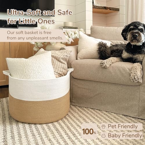 Image of INDRESSME XXXLarge Jute Rope Basket 21.7 inch x 21.7 inch x 13.8 inch Woven Baby Laundry Baskets for Blankets Toys Storage Basket with Handle Comforter Cushions Storage Bins Thread Laundry Hamper