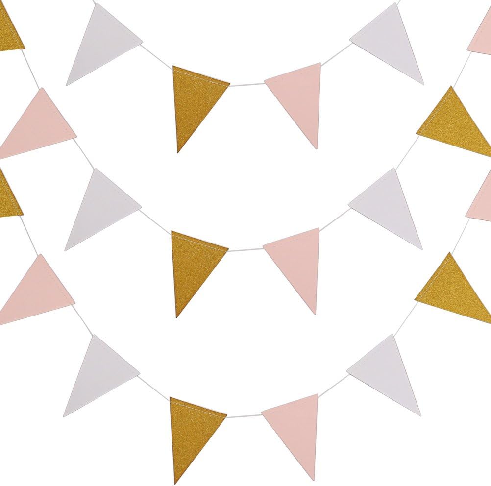 3M Triangle Flag Bunting Banner，borte Double Side Glitter Bunting Paper Flags for Party Bunting Party Decoration