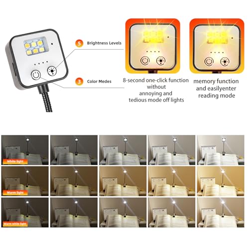 Image of 5 Pack Rechargeable Book Lights for Reading at Night in Bed Rechargeable LED Book Light with Memory Function Lightweight Booklight Bulk Clip on Small Travel Reading Lamps for Book Lovers USB Charging