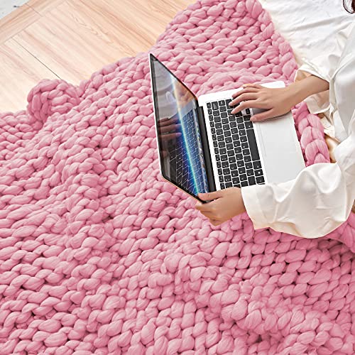 Eastsure Chunky Knit Blanket Sofa Throw Hand-Made Bulky Pet Bed Chair Mat Rug,Pink,40"X47" #TOP5