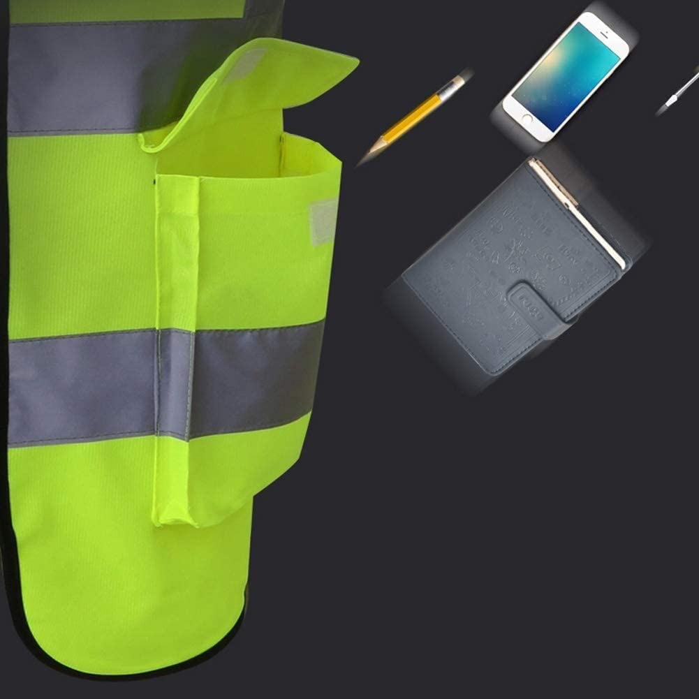Chaleco de seguridad, chaleco de seguridad reflectante, chalecos reflectantes de alta visibilidad de alta visibilidad, ropa de trabajo, cremallera ejecutiva, 2 bandas de seguridad, bolsillo for teléfo