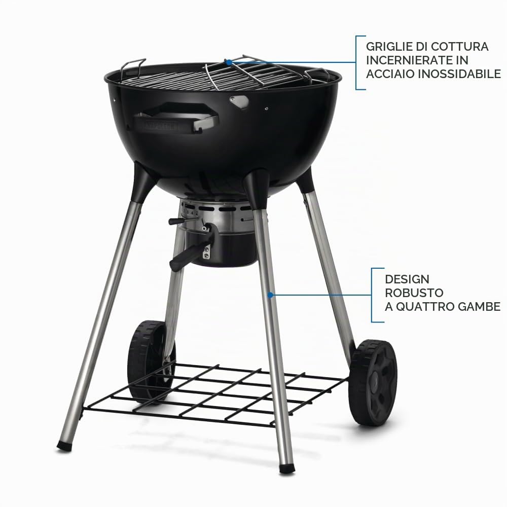 Napoleon - Barbecue a carbone NK22, nero, coperchio e ciotola smaltati in porcellana, griglia di cottura cromata