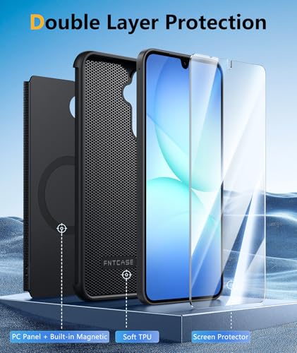 Image of FNTCASE for Galaxy A17 /16 5G Phone Case - Samsung A17 Magnetic Cover [Fit for Magsafe] with Screen Protector, Anti-Slip Textured, TPU+PC Dual Layer Shockproof, Military Grade Drop Protection (Black)