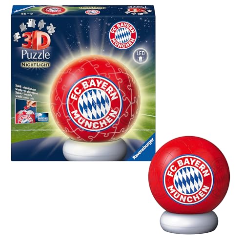 Ravensburger 3D Puzzle FC Bayern München - 3D Puzzle Kinder ab 6 Jahren - Puzzle-Ball mit LED Nachtlicht als Nachttischlampe für Kinder - FC Bayern München Geschenke für Jungen und Mädchen - 12008056