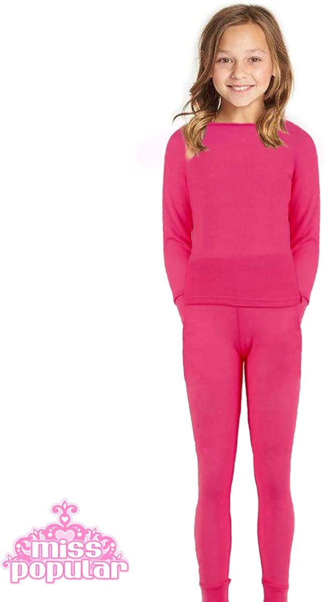 MISS POPULAR Girls 4-Piece Thermals Set | Long Sleeve Shirt and Pants Ages 1-16: Clothing, Shoes & Jewelry