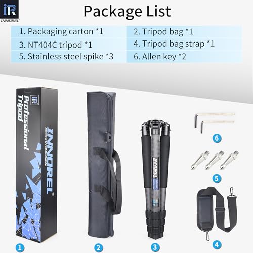Image of INNOREL NT404C Carbon Fiber Tripod Professional Birdwatching Heavy Duty Camera 66lb /30kg Max Load 40mm Max Tube Diameter Bowl Tripod Birdwatching Camera Stand with a 1 /4 inch or 3 /8 inch External Screw Hole