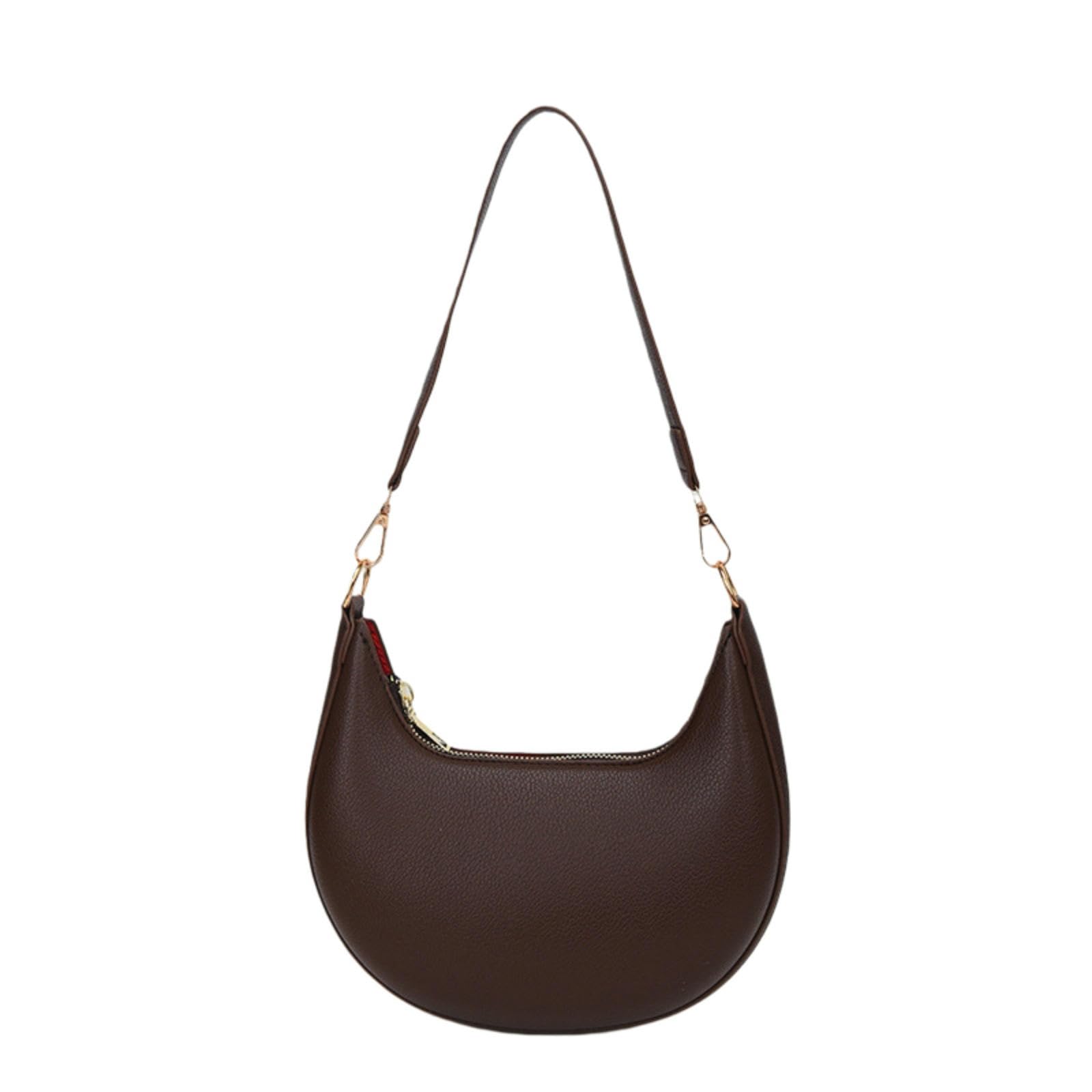 Cyuchenc Women's Coffee Color East-West Crossbody Bag Retro Niche Armpit Bag, Popular Texture Shoulder Comfortable Portable Crescent Moon For