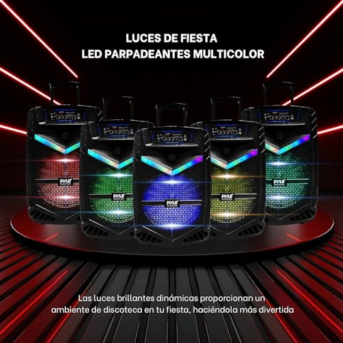 Pyle Sistema de Altavoces, PA, 1200W, Bluetooth, portatil, Recargable, Exteriores, subwoofer de 15”, Tweeter de 1”, función de grabación, micrófono, Luces de Fiesta, Radio USB/SD, Color Negro - imagen 4