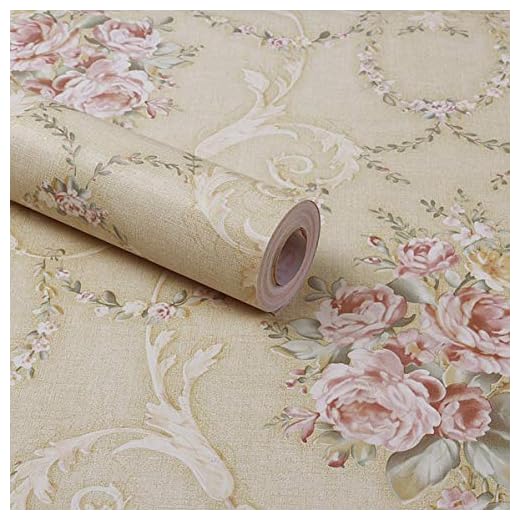 wolpin Wall Stickers DIY Wallpaper (45 x 500 cm) Floral Damask Self Adhesive, Living Room, Bedroom, Sofa Background Decal, Mustard Yellow