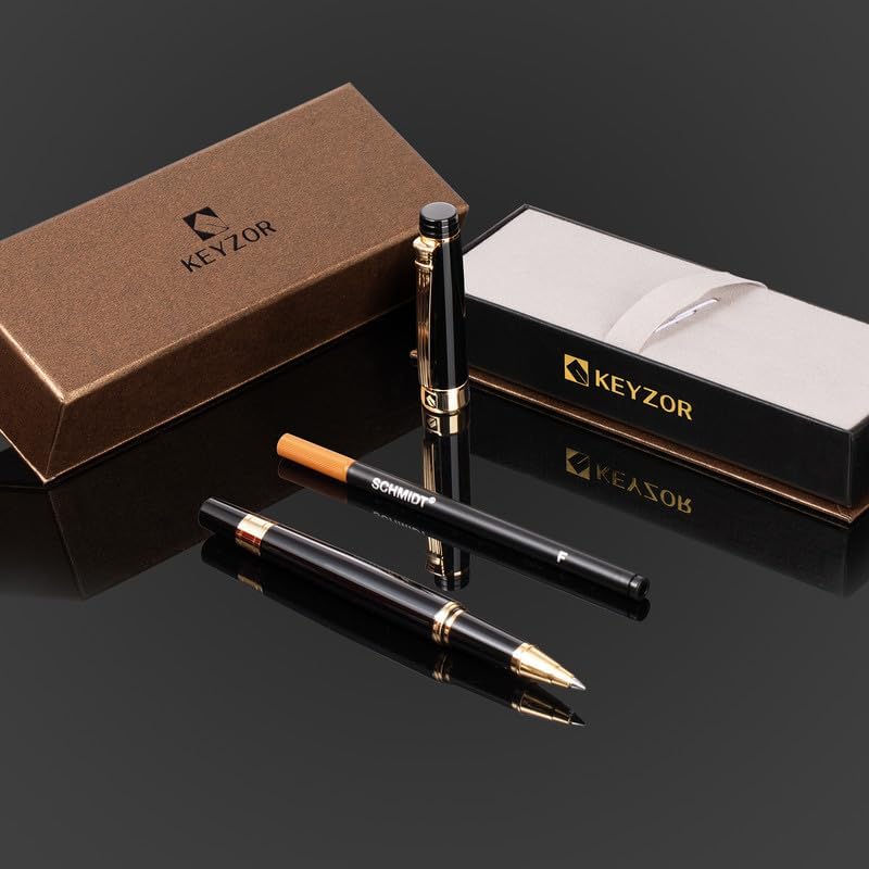 KEYZOR Fancy Rollerball Pen, Luxury Writing Pen with Schmidt Refill, Black Lacquer, Gift Pen Set for Men&Women in Executive Offices,Graduation,Premium Pen