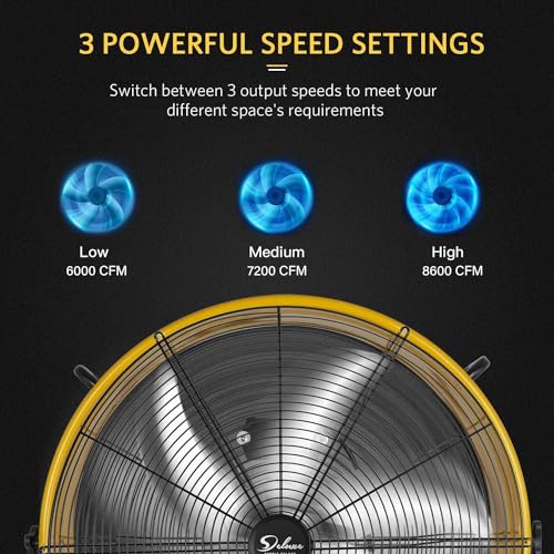 Simple Deluxe 24 Inch Heavy Duty Metal Industrial Drum Fan, 3 Speed Floor Fan for Warehouse, Workshop, Factory and Basement