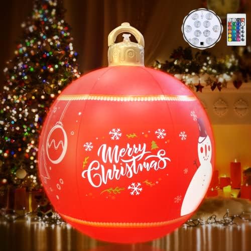 24 Inch Inflatable Christmas Ornaments - PVC Light Up Inflatable Decorated Ball Giant Blow up Ball Decorations for Holiday Yard Lawn Porch Pool Tree Decor Indoor Outdoor